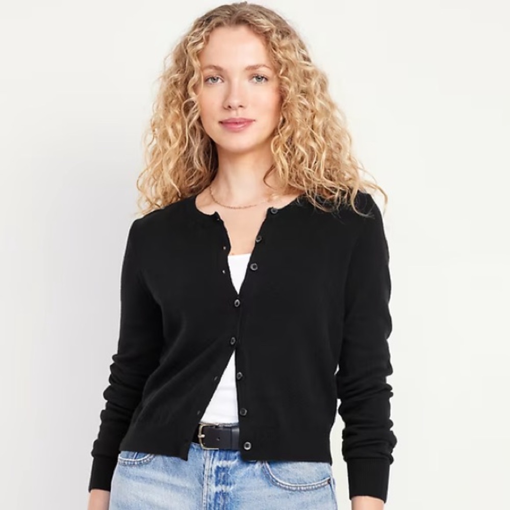 Old Navy SoSoft Cropped Cardigan Sweater Black Jack Size M